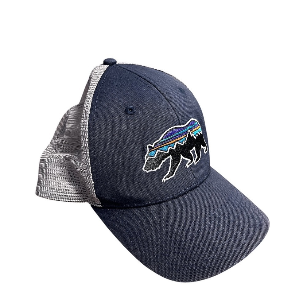 Patagonia Fitz Roy Bear Trucker Hat Blue Gray Mesh